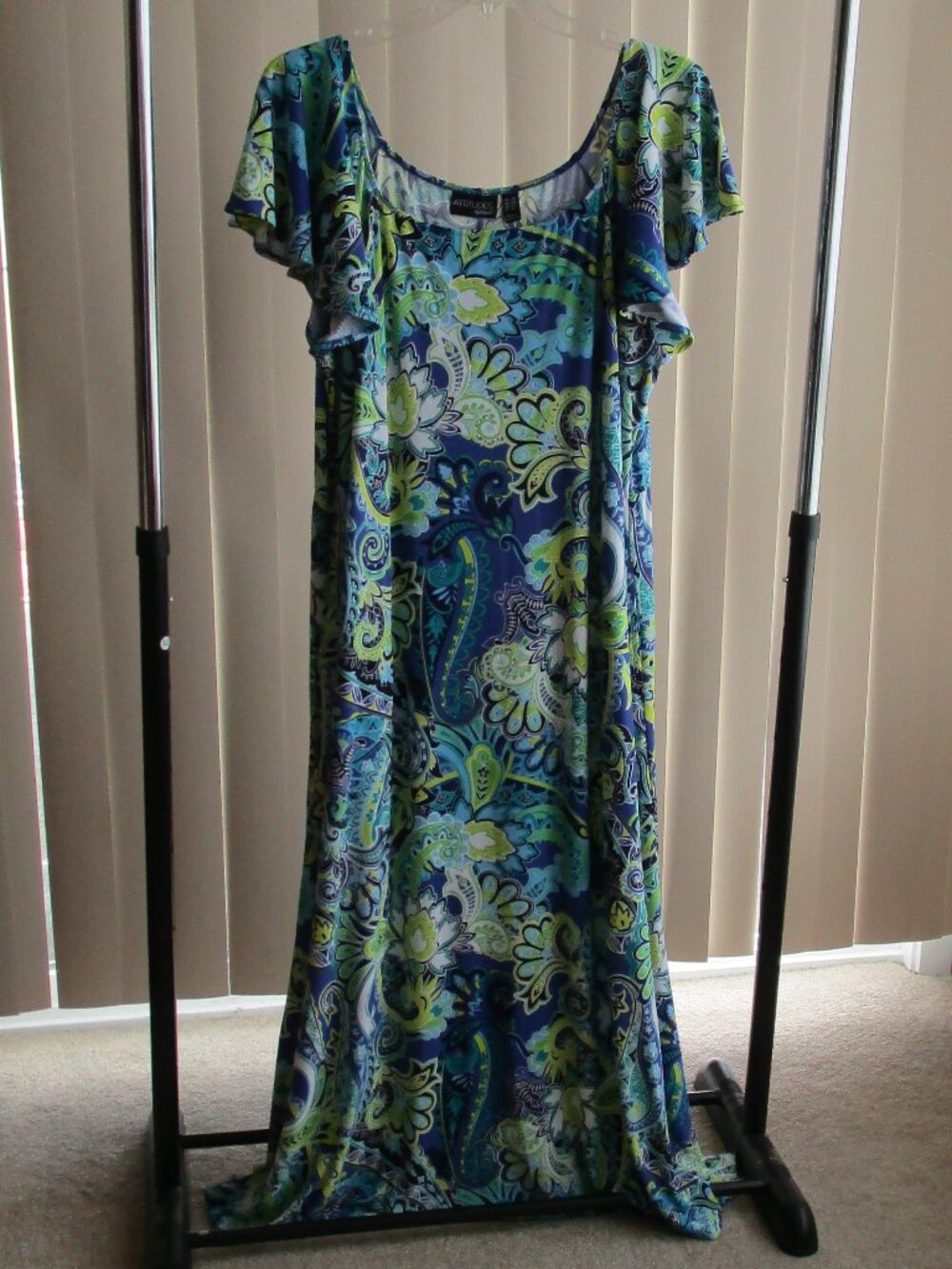 Attitudes by Renee Jersey Knit Maxi Dress woman 2X - blue/green floral print